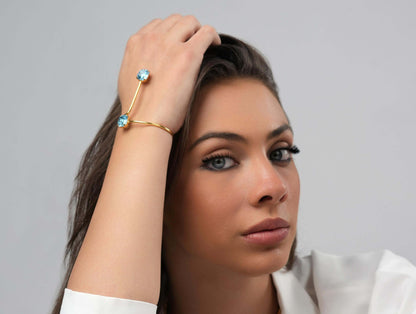 Aqua Linea Bangle Bracelet-24K Gold-Plated with Swarovski Stones