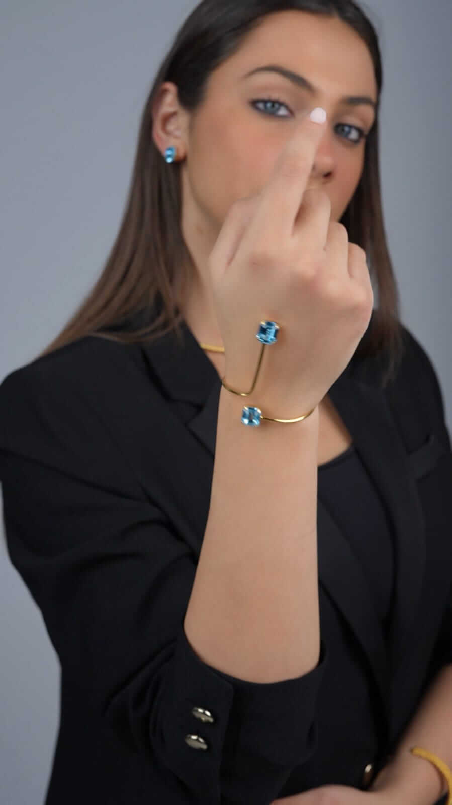 Aqua Linea Bangle Bracelet-24K Gold-Plated with Swarovski Stones